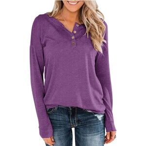 Long Sleeve Tops Pullover with Buttons Down Fit V-Neck Tunics Size M